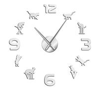 Grande horloge murale géante avec chiffres arabes romains à faire soi-même - Silhouette de chat - Design moderne - Décoration d'intérieur (argent, 68,6 cm)