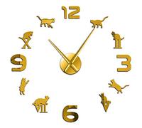 Grande horloge murale géante avec chiffres arabes romains à faire soi-même - Silhouette de chat - Design moderne - Décoration d'intérieur (doré, 68,6 cm)