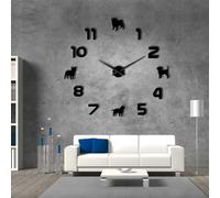 Grande horloge murale géante pour différentes races de chiens, chiots, carlin, bulldog français, beagle avec chiffres arabes