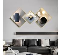 Grande horloge murale géométrique 3 pièces avec mouvement silencieux, ensemble d'horloges décoratives modernes avec peinture sur toile