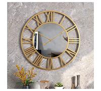 Grande horloge murale industrielle vintage avec miroir, horloge à quartz en métal doré avec chiffres romains pour décoration de chambre à coucher et salon, 50 cm