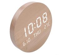 Grande horloge murale LED en bois, affichage de la date et surveillance de la température, chargement USB et options de branchement, prend en charge les formats 12/24 heures avec Celsius ou Fahrenheit