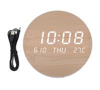 Grande horloge murale LED en bois avec fonctionnement silencieux, affichage du jour, de la date et de la température, format 12/24 heures, rechargeable ou alimentation secteur, salon et chambre à