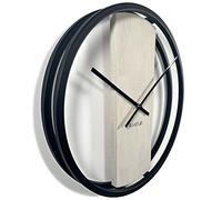 FLEXISTYLE Grande Horloge Murale Loft Ovale en métal Noir 3D XXL Moderne en Bois de Salle de Bain Salon (50 cm de diamètre chêne Blanchi)