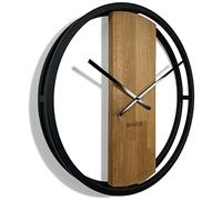 FLEXISTYLE Grande Horloge Murale Loft Ovale en métal Noir 3D XXL Moderne en Bois Salle de Bain Salon (50 cm de diamètre)