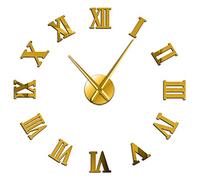 Grande horloge murale moderne à faire soi-même avec surface miroir 3D - Décoration d'intérieur - Horloge murale géante avec chiffres romains - Doré - 119,4 cm
