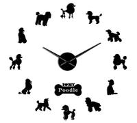 Grande horloge murale moderne à faire soi-même, grande aiguille caniche, horloge murale géante, décoration murale pour salle à manger, effet miroir, grand art mural (noir, 68,6 cm)