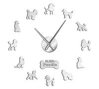 Grande horloge murale moderne à faire soi-même, grande aiguille caniche, horloge murale géante, décoration murale pour salle à manger, effet miroir, grand art mural (argent, 68,6 cm)
