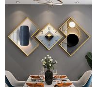 Grande Horloge Murale Moderne, Lot de 3, horloges décoratives géométriques, Grande décoration Murale créative pour Salon, Maison, Bureau (Bleu, Grande (23,6 Pouces))