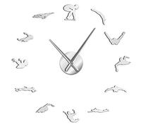 Grande horloge murale moderne sur le thème de la natation à faire soi-même avec miroir de nageur et chiffres - Art mural décoratif - Cadeau de nageur (argent, 94 cm)