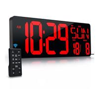 Grande horloge murale numérique avec télécommande 43,7 cm LED Grand écran Minuteur avec température, date, semaine, luminosité réglable automatique DST, grand réveil mural pour salon, bureau, garage,