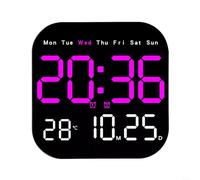 Grande horloge murale numérique avec télécommande, affichage de la date et de la semaine, compte à rebours, luminosité réglable, réveil alimenté par USB, facile (rose)