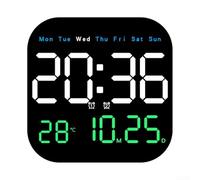 Grande horloge murale numérique avec télécommande - Affichage LED - Affichage de l'heure, de la température, de la date et de la semaine - Luminosité réglable - 10 niveaux - Minuterie de compte à