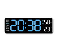 Grande horloge murale numérique LED avec affichage de la température, des semaines et de la date et 2 fonctions de mémoire d'alarme, 3 niveaux de luminosité pour la maison, le bureau, affichage de la