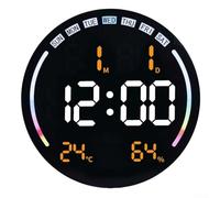 Grande horloge murale numérique LED avec capteur de gradation automatique, télécommande, double alarme, compte à rebours et minuteur, format 12/24 heures, date, jour, température intérieure (orange)
