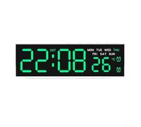 Grande horloge murale numérique LED - heure, date, température, jour de la semaine, alarme et luminosité réglable, veilleuse douce (E)
