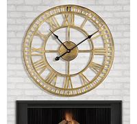 Grande horloge murale rétro en fer - Ronde - Silencieuse - Fonctionne avec piles - Chiffres romains - Style vintage - Pour décoration de salon