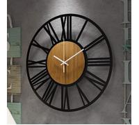 Grande Horloge Murale Ronde en Bois Noir pour décoration de Salon, Chiffres Romains rétro, silencieuse, ne chatouille Pas, 34.2cm