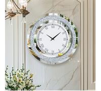 Grande Horloge Murale Silencieuse - Argent Diamant Horloge Murale Design Moderne, 60cm Cristale Pendules murales Ronde en Miroir