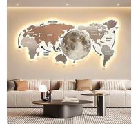 Grande Horloge Murale silencieuse avec éclairage, décoration Murale créative pour Le Salon, Fonctionne sur Piles, Style Facile à Lire avec Une Carte du Monde Murale, Accessoire par