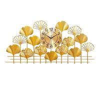 Grande Horloge Murale Tendance en métal 3D avec Motif de Feuille de Ginkgo, Horloge Murale silencieuse, décoration Moderne à Quartz sans tic-tac pour Salon, Cuisine, Chambre à Coucher, doré, 100 x 60