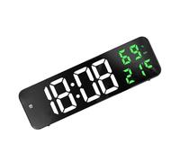 Grande Horloge Numérique LED avec Réveil, Affichage Température et Date, Miroir, Blanc et Vert, Plug-in, pour Maison Bureau Chambre