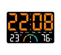 Grande horloge numérique LED pour salon : fixation murale ou debout avec température, humidité, double alarme et minuterie, décoration d'intérieur moderne (orange)