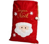 Grande Hotte de Noël XL 100x60 cm - Sac Cadeaux 3D Brodé “Joyeux Noël” avec Motif Père Noël, Décoration et Emballage Fêtes