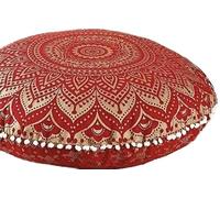 Grande housse de coussin de plancher de 81,3 cm à motif mandala, jeté de coussin de méditation rond coloré décoratif bohème chic indien pouf ottoman fait main uniquement (ombré - rouge doré)