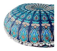 Grande housse de coussin de plancher de 81,3 cm à motif mandala, jeté de coussin de méditation rond coloré décoratif bohème chic pour chien indien pouf ottoman, housse faite à la main uniquement (bleu