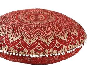 Grande housse de coussin de plancher de 81,3 cm à motif mandala, jeté de coussin de méditation rond coloré décoratif bohème chic indien pouf ottoman fait main uniquement (ombré - rouge doré)