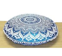 Grande housse de coussin de sol mandala - 81,3 cm - Style hippie - Décoration bohème chic - Pour chien - Fait à la main - Bleu ombré