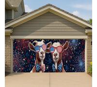 Grande housse de porte de garage avec feux d'artifice patriotiques, étoiles rouges et bleues, décorations d'extérieur d'été, décoration de fête sur le thème du 4 juillet, 400 x 180 cm