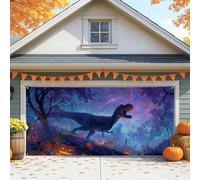 Grande housse de porte de garage colorée pour Halloween, motif dinosaure - Décoration de porte de garage effrayante pour intérieur et extérieur - Décoration de fond de fête d'automne - 397 x 180 cm