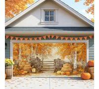 Grande housse de porte de garage en forme de citrouille d'automne rustique pour l'extérieur et l'intérieur, décoration d'Halloween et d'action de grâce (390 x 180 cm)