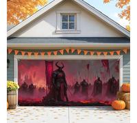 Grande housse de porte de garage fantastique sur le thème du guerrier foncé, grandes décorations de porte de garage, décoration de fête d'Halloween, extérieur et intérieur, 397 x 180 cm