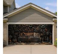 Grande housse de porte de garage industrielle vintage, design d'outil rustique, décoration de garage, décoration d'intérieur et d'extérieur pour toutes les saisons, 397 x 180 cm