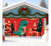 Grande housse de porte de garage motif dinosaure ludique, décorations de Noël pour extérieur et intérieur, décoration festive de vacances d'hiver, 397 x 180 cm