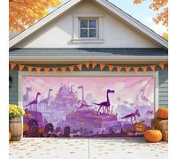 Grande housse de porte de garage motif dinosaure pour Halloween, décoration de porte de garage, décoration d'intérieur et d'extérieur pour fête d'Halloween, 397 x 180 cm