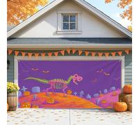 Grande housse de porte de garage motif dinosaure pour Halloween, squelette effrayant, décoration de porte de garage, toile de fond amusante pour intérieur et extérieur, 397 x 180 cm