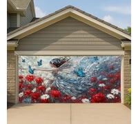 Grande housse de porte de garage motif fée papillon - Décoration murale colorée pour jardin - Décoration murale pour extérieur - 400 x 180 cm