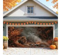 Grande housse de porte de garage motif lion, forêt d'automne sauvage, décoration de porte de garage, décoration d'intérieur et d'extérieur pour fête d'automne, 397 x 180 cm