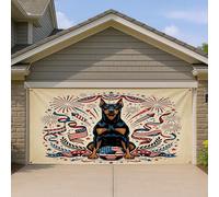 Grande housse de porte de garage patriotique Rottie de style vintage américain, parfaite pour l'intérieur et l'extérieur, décoration du 4 juillet, 400 x 180 cm