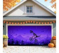 Grande housse de porte de garage pour Halloween, motif squelette effrayant, dinosaure, décoration de porte de garage, décoration de fond de fête intérieure et extérieure, 397 x 180 cm