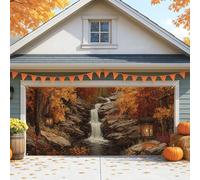 Grande housse de porte de garage rustique en cascade d'automne - 2,1 x 4,9 m - Décoration d'automne pour Thanksgiving et Halloween - 397 x 180 cm