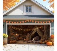 Grande housse de porte de garage rustique et confortable, motif hérisson, décoration d'automne sur le thème du camping pour Halloween et Thanksgiving, 397 x 180 cm