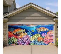 Grande housse de porte de garage sous-marine, motif tortues de mer colorées, grandes décorations de porte de garage, décoration d'été intérieure et extérieure sur le thème de la plage, 397 x 180 cm