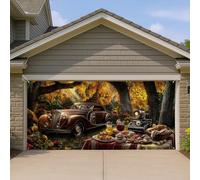Grande housse de porte de garage vintage d'automne classique des années 1940, décoration de porte de garage, décoration de pique-nique d'automne pour la maison, fond de fête de Thanksgiving 397 x 180