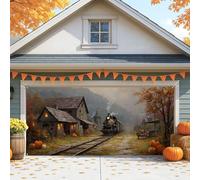 Grande housse de porte de garage vintage rustique pour Halloween et Thanksgiving, décorations d'extérieur d'automne 397 x 180 cm