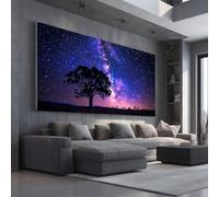 Grande Impression sur Toile Animaux de la Forêt Ciel étoilé Tableau Mural ScienceFiction Galaxie Pour Salon Moderne, Art Decoratif Paysage Naturel Arbre Photo pour Chambre Sans Cadre 60x120 cm